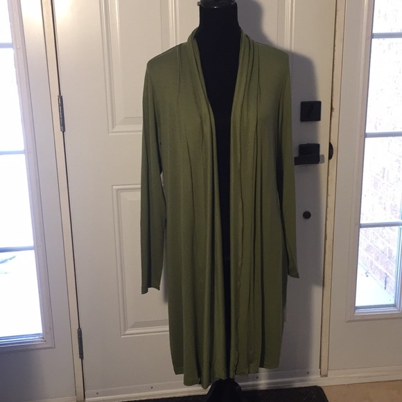 Basic By Yest Yessica Long Olive Green Cardigan Sweater Size 12 - Picture 7 of 15